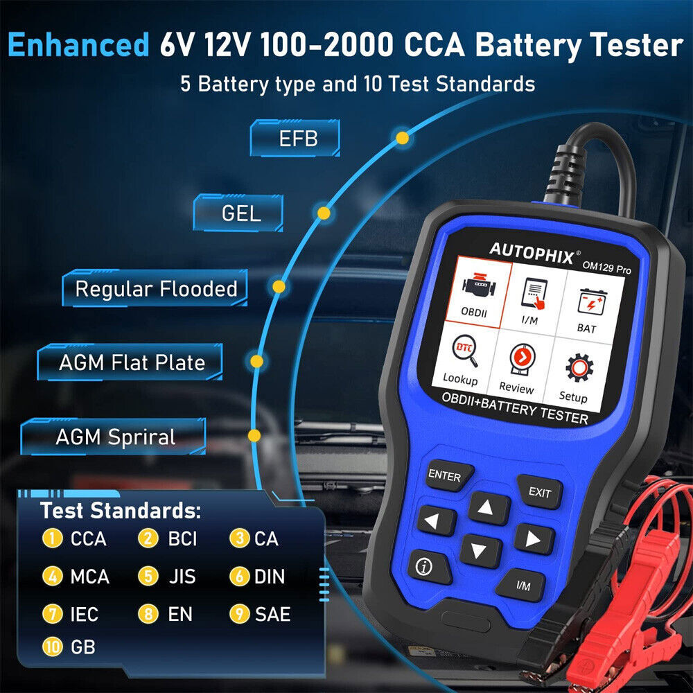 OBD2 Scanner 12V Car Battery Tester Check Engine Fault Code Reader I/M Readiness