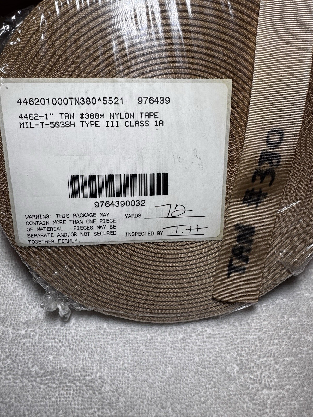 Military webbing 1" Nylon Tan Type III 1A Edge Binding Tape.