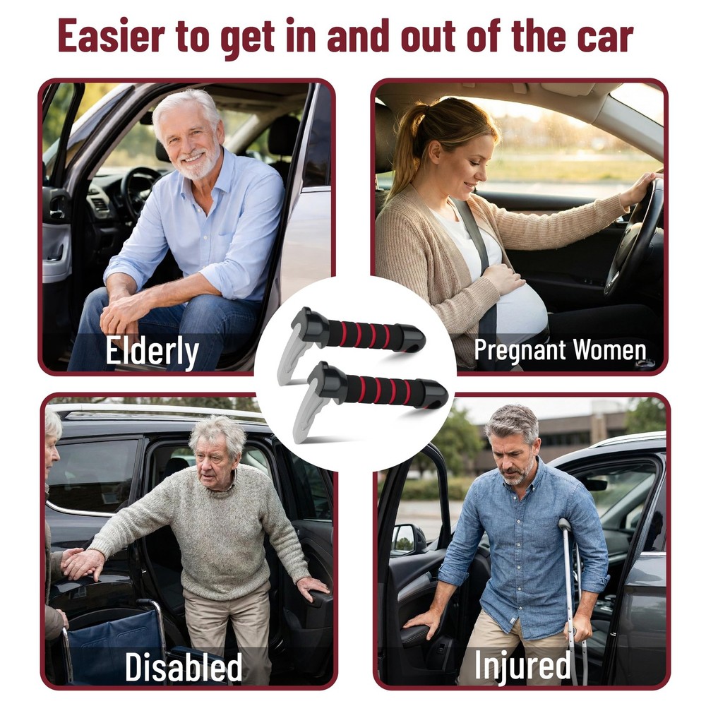 Bates- Car Door Handle for Elderly, 2 Pack, Assist Red