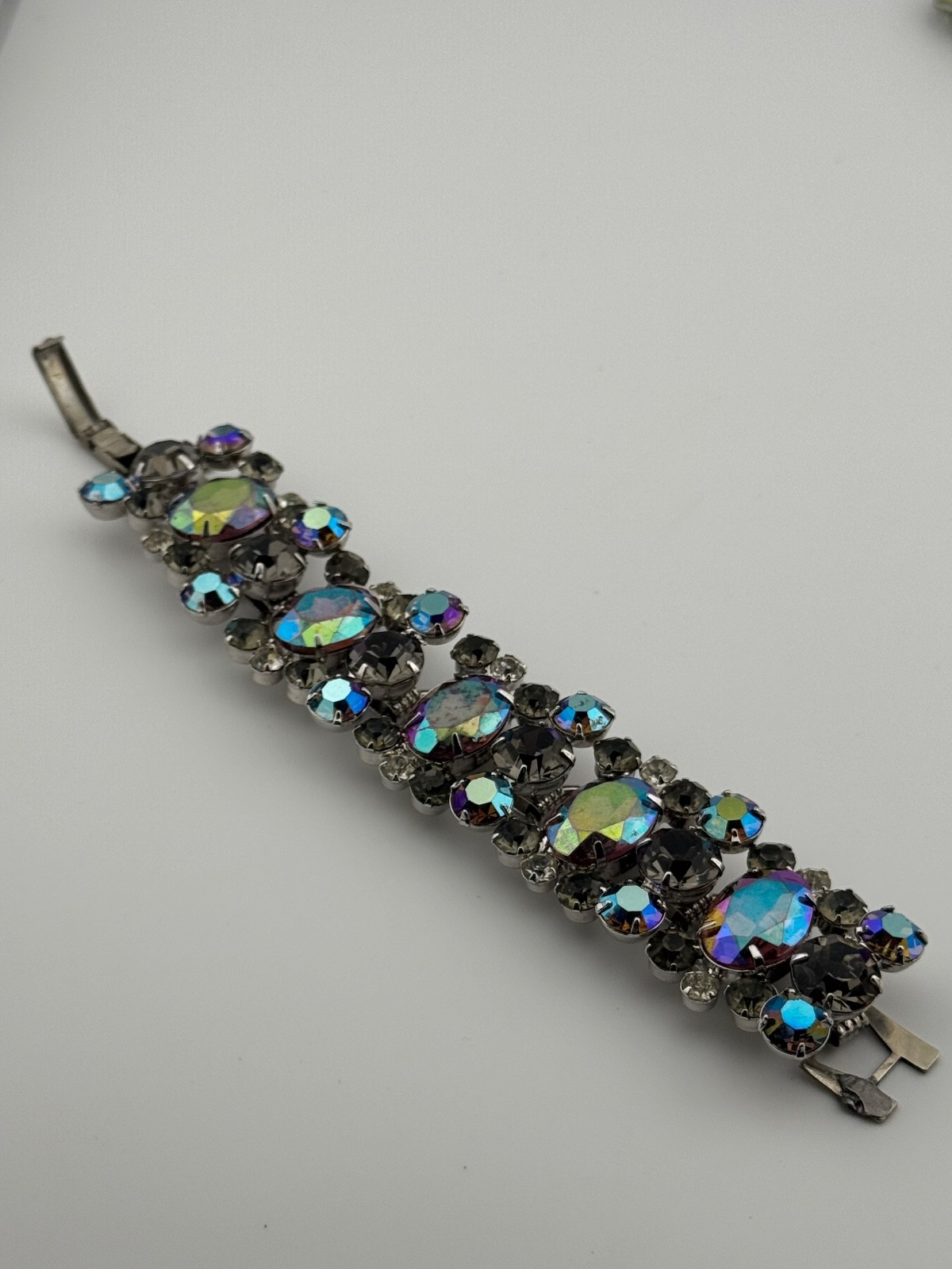 Vintage Juliana D&E 5 Link Bracelet Oval AB Aurora Borealis Rhinestone READ