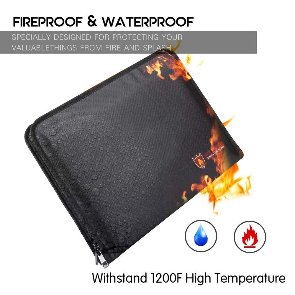 Fireproof Document Bag Fire Water Resistant A4 Size 12 Pockets Safe Holder