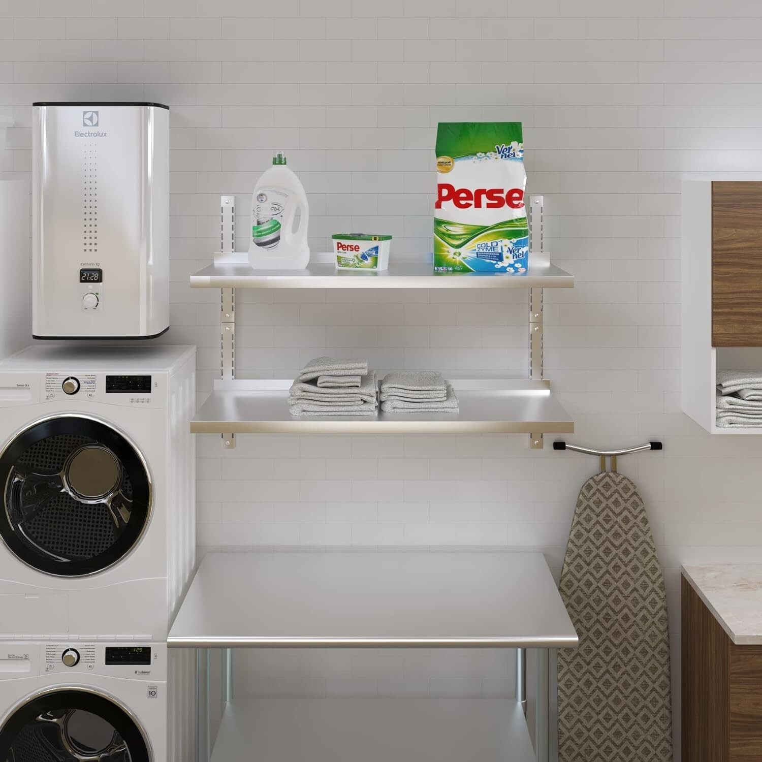 16" x 36" Two-Tier Metal Wall Mount Shelf | Stainless Steel Commercial Shelving