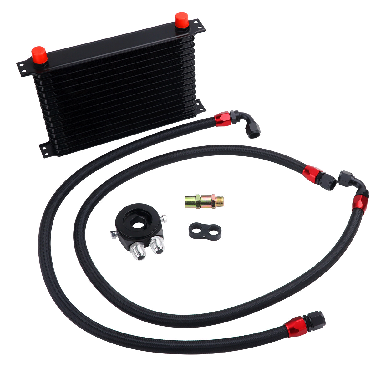 Universal Engine Transmission Oil Cooler + 15 Rows AN10 Filter Adapter Hose Kit