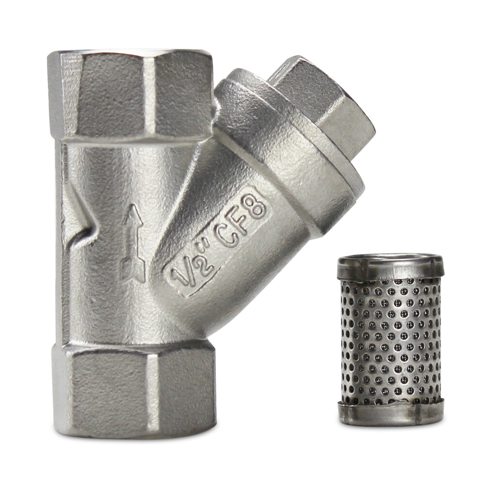 1/2" Stainless Steel Y-Strainer, 80 Mesh, NPT Threaded, 800PSI