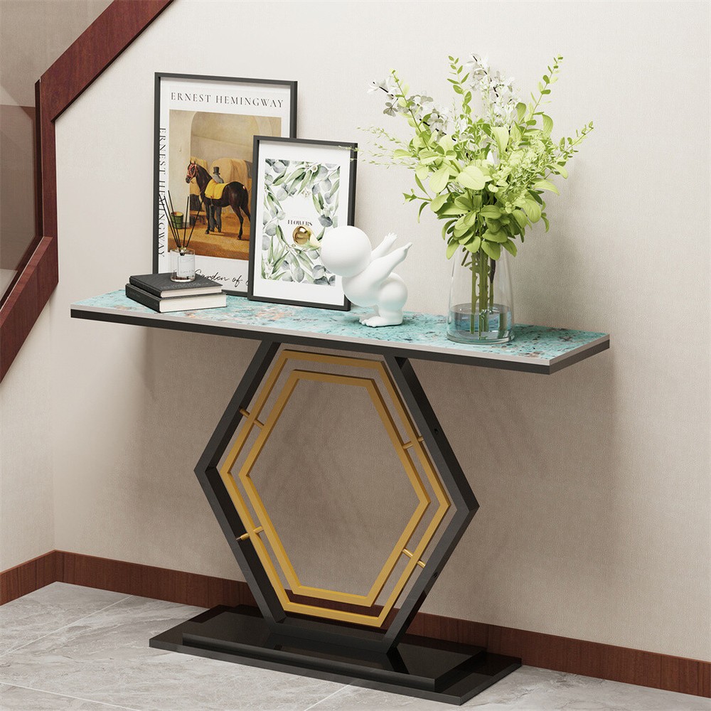 Modern Glossy Sintered Stone Console Entryway Table Sofa Side Table White/Green