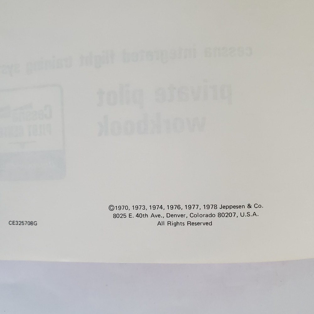 Cessna Integrated Flight Training System Private Pilot Workbook 1978 Flight Book