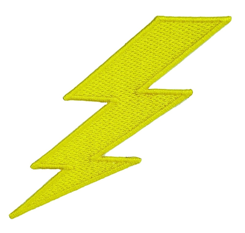 Lightning Bolt Fully Stitched Iron On Patch Thunder Storm Electricity