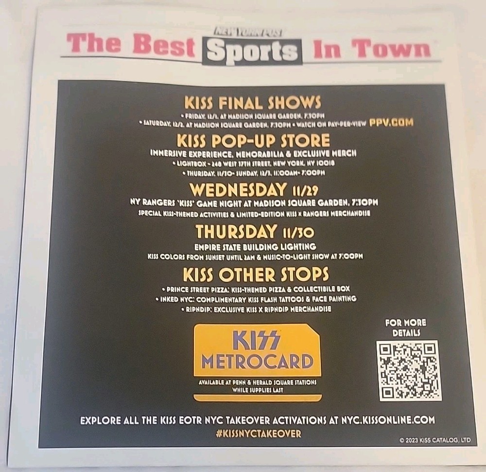 NY POST FINAL KISS SHOWS MSG -ALL 3 DAYS INCLUDING THE HTF ONE. DAY #1 VERY RARE