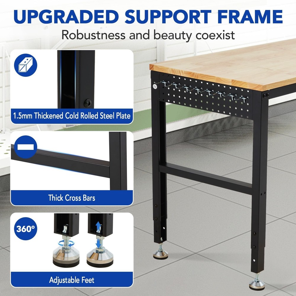 2000 lbs Capacity Height Adjustable Workbench 60"x20" for Home Office Workshop
