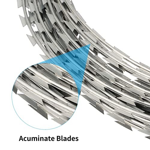 Razor Wire Galvanized Barbed Rope, 98 Feet Razor Ribbon Barbed Wire, 98Ft