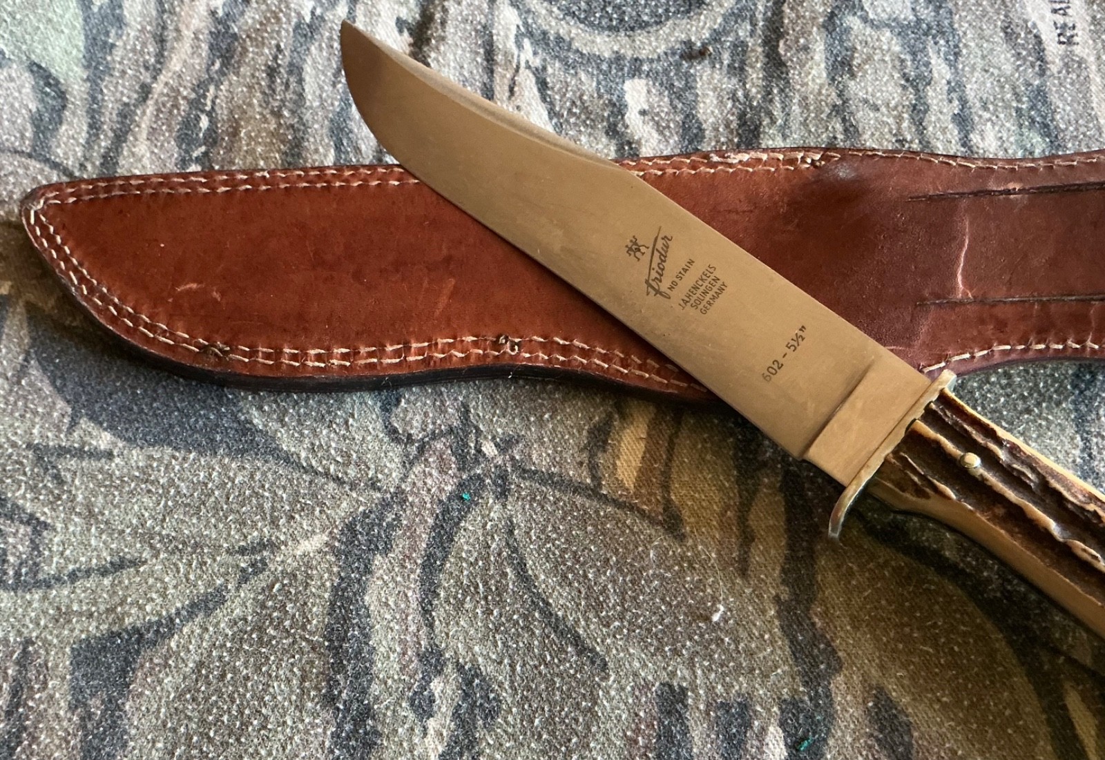 JA Henckels 602 Friordur  Solingen Germany Stag Handle Knife w/ sheath