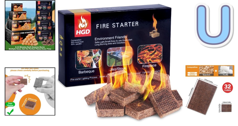 Water-Resistant Fire Starters - 32 Piece Eco-Friendly Camping Essentials