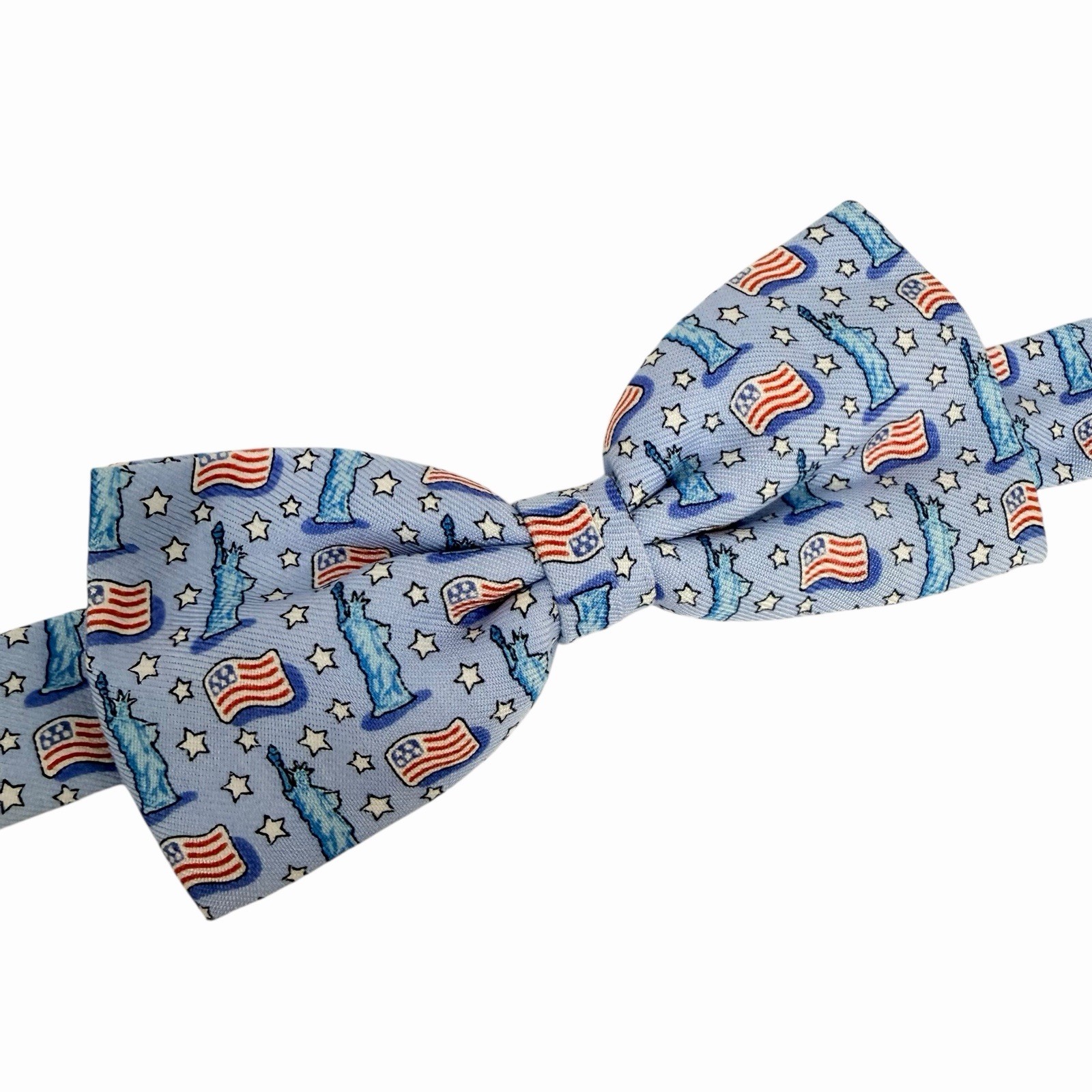 Vineyard Vines Boy's Bow Tie Statue of Liberty USA Flag Light Blue Silk 2" x 16"