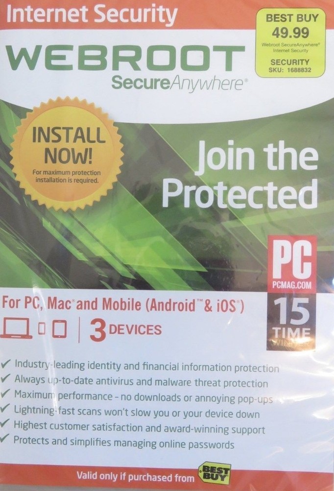 INTERNET SECURITY WEBROOT SECURE/ANYWHERE JOIN THE PROTECTED SOFTWARE PC/MAC #B1