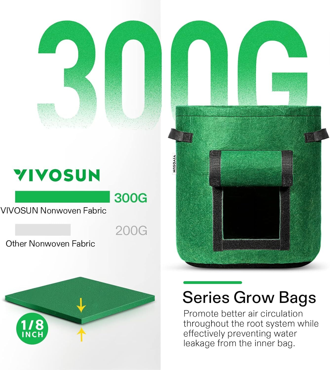 VIVOSUN 5-Pack 7Gallon Potato Grow Bags Fabric Pots w/ Handle and Roll-up Window