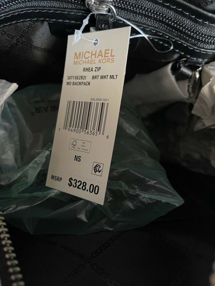 NWT Michael Kors Rhea Zip Medium Zebra Backpack $328 Black/White