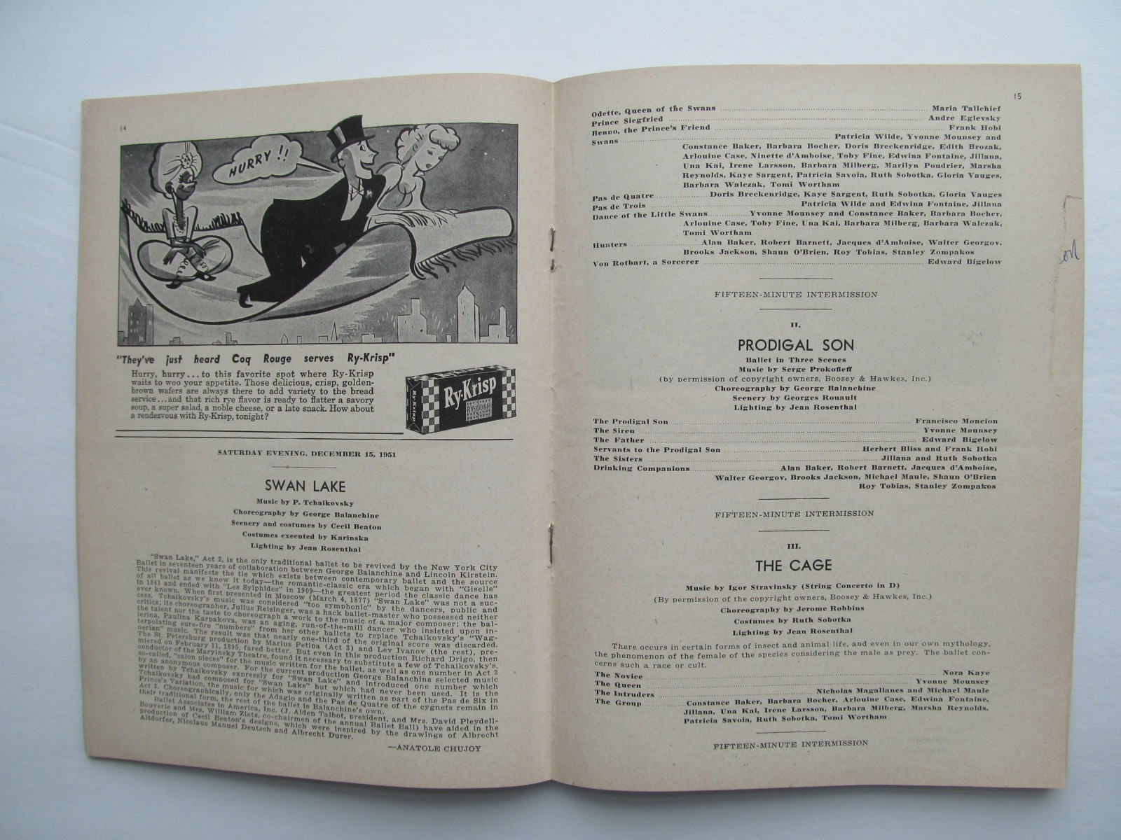 New York City Ballet Program - 1951 - Tallchief, Le Clercq, Balanchine, Robbins
