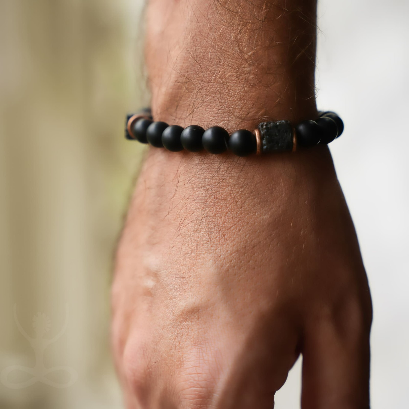 Mens Premium Matte Black Onyx with Lava Beads Grounding Protection Bracelet