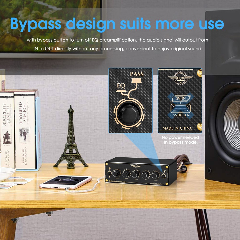 Mini 5-Band EQ Preamp Equalizer for Amplifier / Speaker Stereo Audio Processor