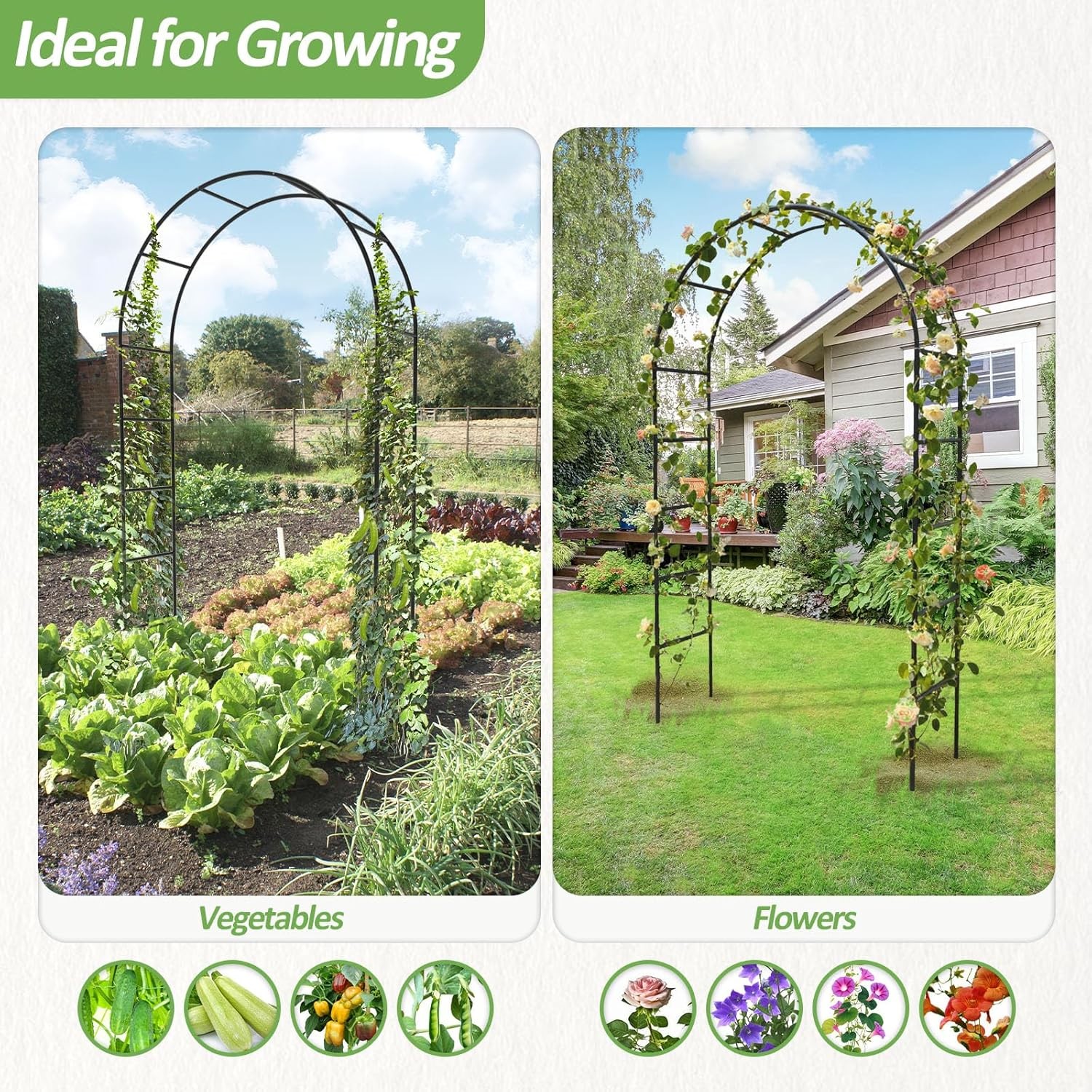 Metal Garden Arch with Ground Stakes Climbing Plant Trellis Wedding Frame Decor