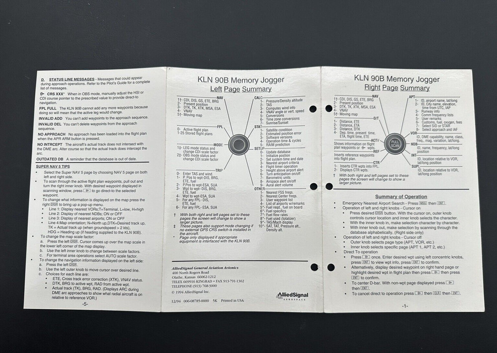 King KLN 90B Memory Jogger Laminated 6 Page Summary