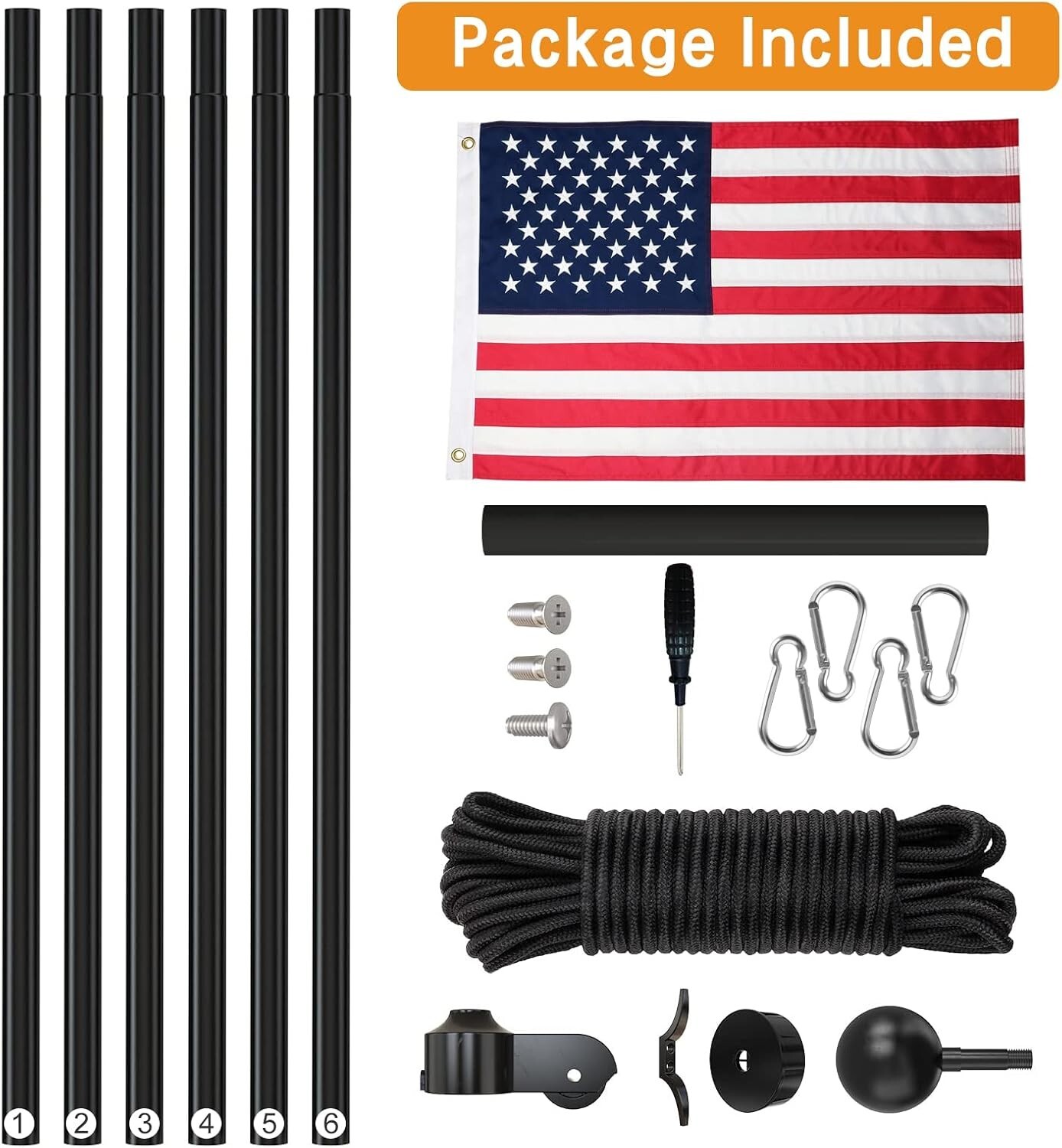 Flag Pole Kit Extra Thick Heavy Duty Aluminum Flagpole Outsides 25 FT