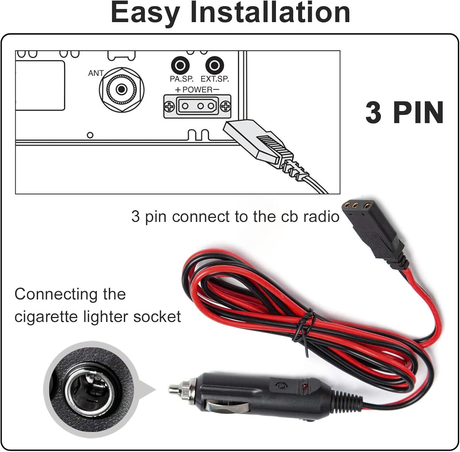 2x Radio Power Cord Cable with 12V Cigarette Lighter Plug For Midland Galaxy