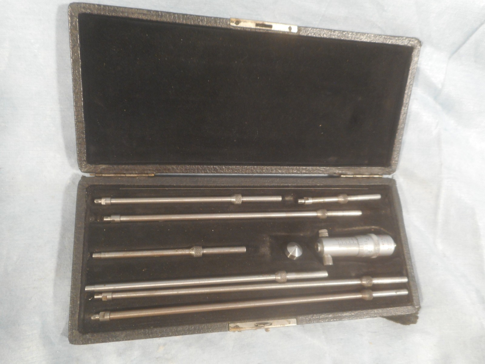 Vintage L. S. Starrett Inside Micrometer with Extension Rods Machinist Tools Set