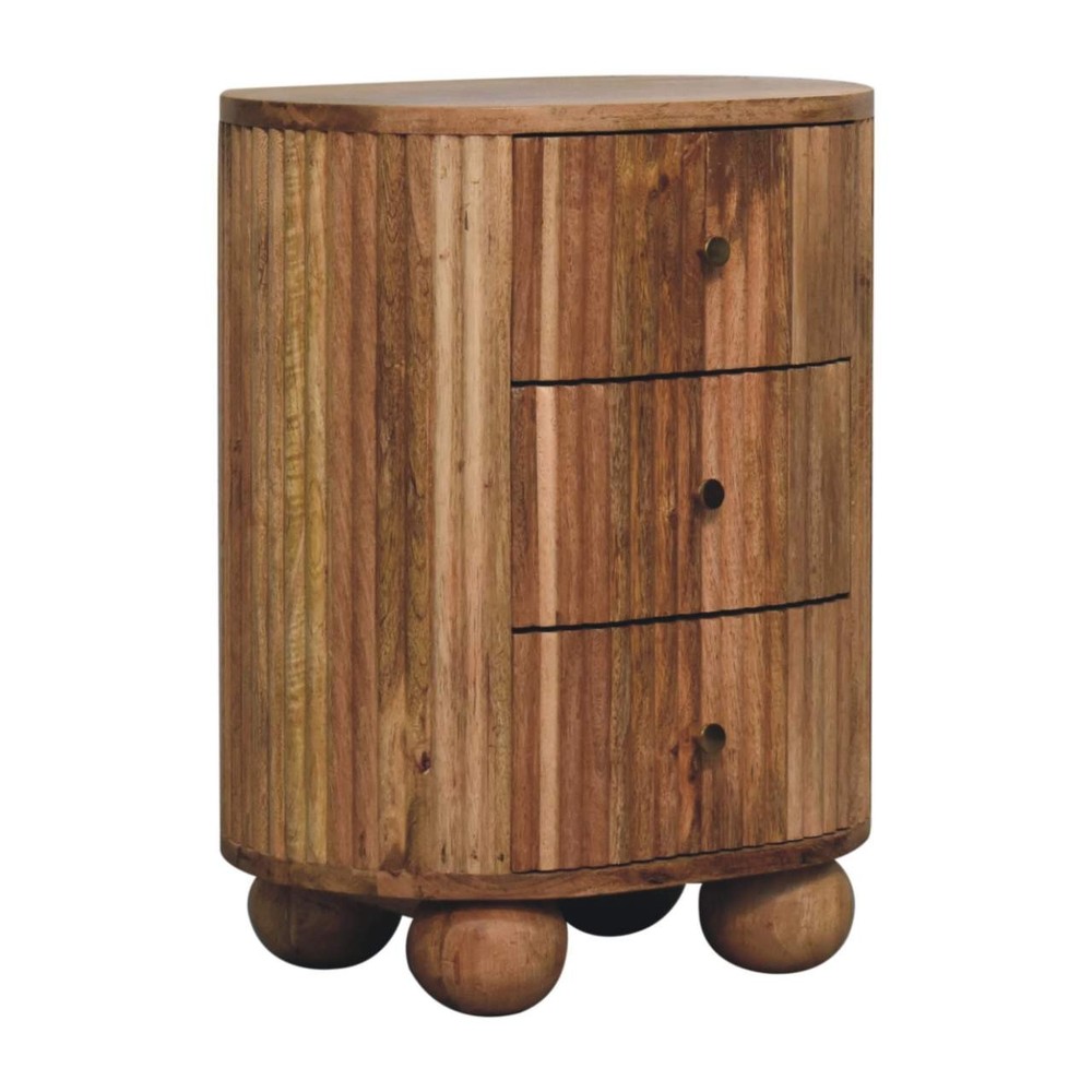 Solid Wood Soba Ball 3-Drawer Bedside, Oak