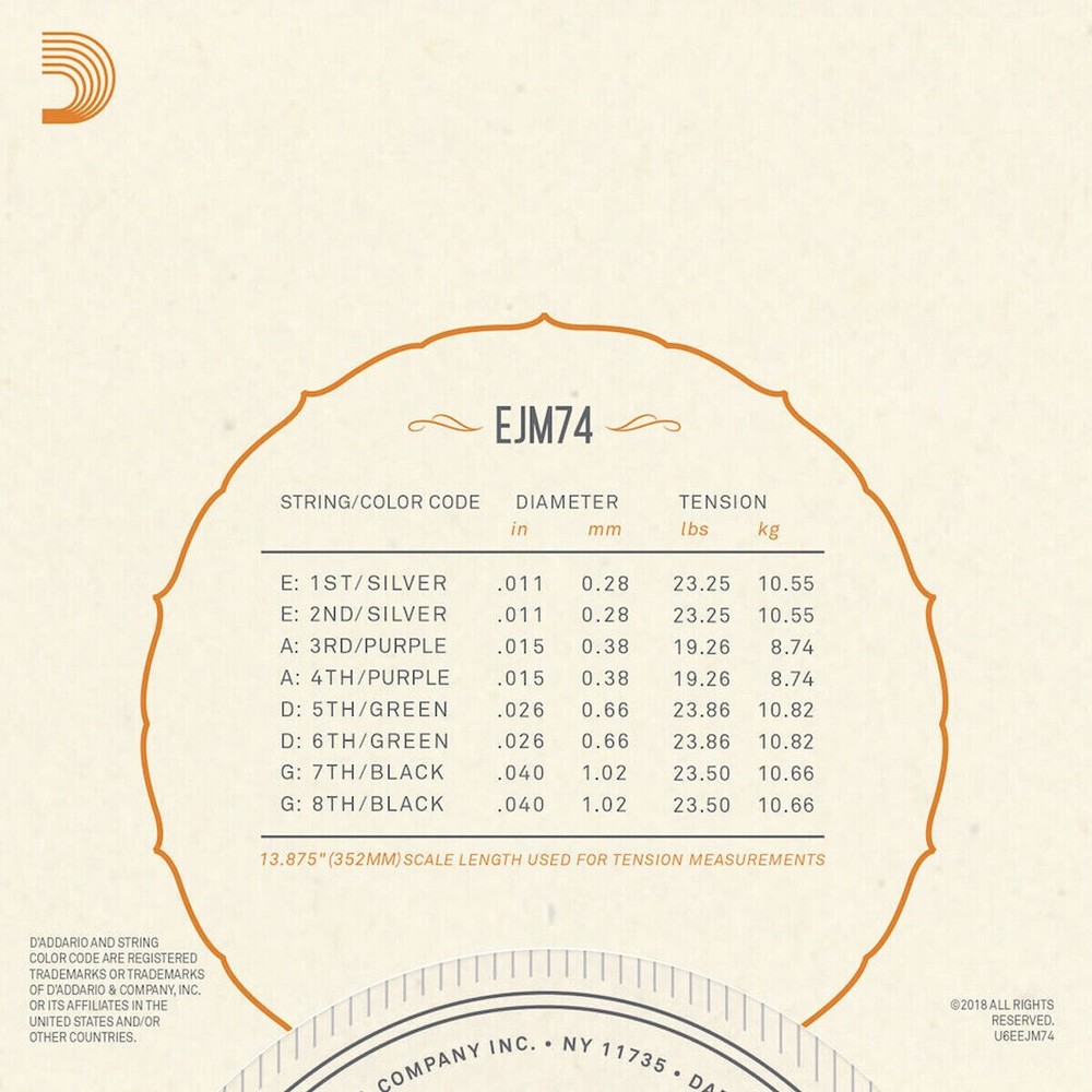 D'Addario Mandolin Strings 5 Sets Loop End Monel EJM74 11-40