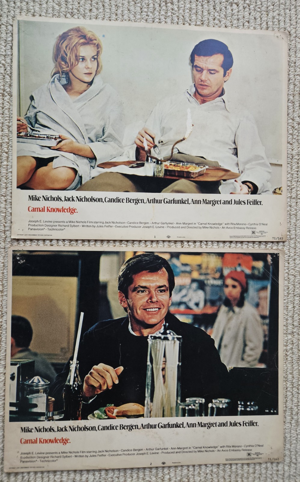 Carnal Knowledge 1971 six orig US 11x14 lobby cards Art Garfunkel Jack Nicholson