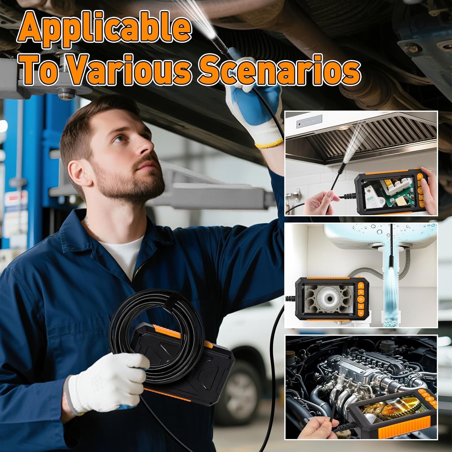 5M Endoscope Camera with Light, 4.3' IPS Screen 1080P HD Inspection Camera LED