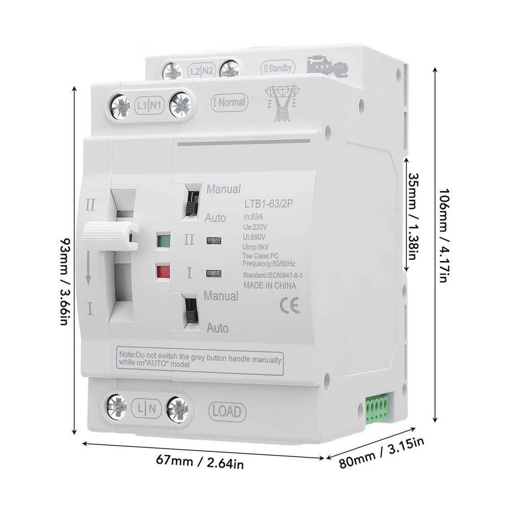 Double Power Automatic Transfer Switch 63A 2P ATS Power Transfer Switch♡