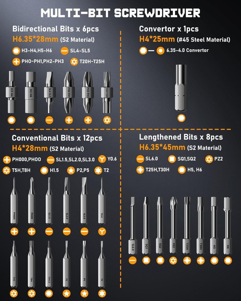 Compact Electric Screwdriver with Forward/Reverse Function & Heavy-Duty Bits