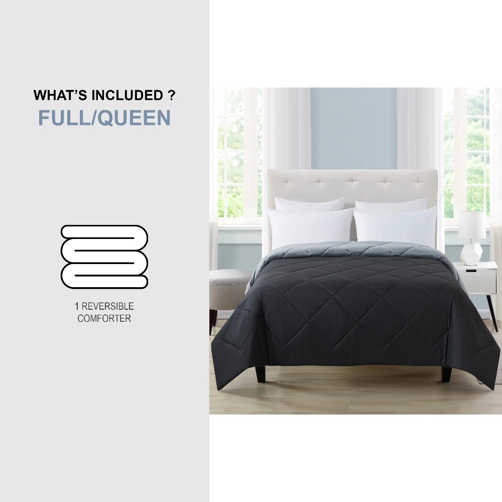 Reversible Microfiber forter Full Queen Size Solid Black