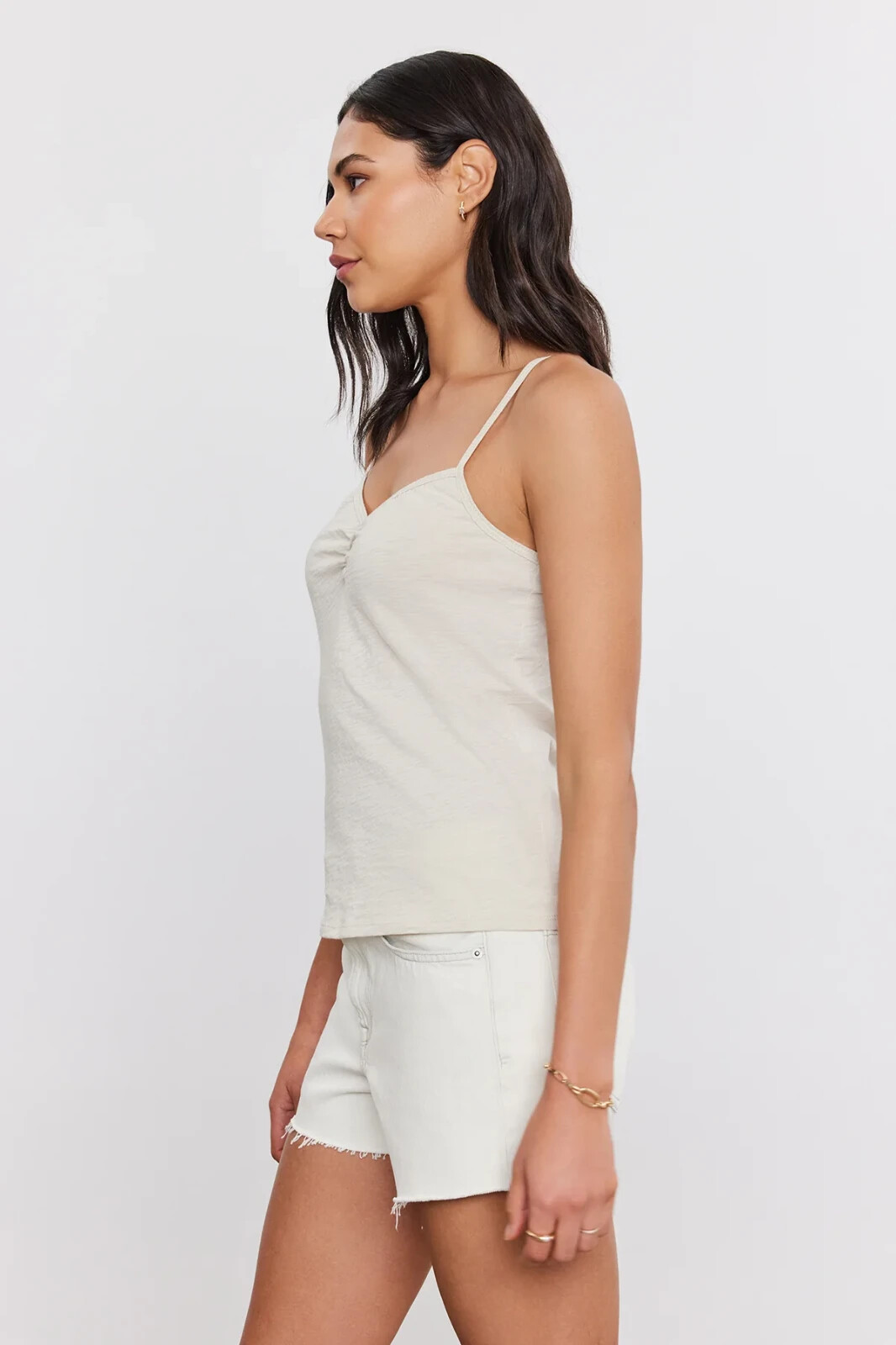 VELVET By Graham & Spencer Peg Cotton Slub Ruched Tank Top Sand S $85 H14
