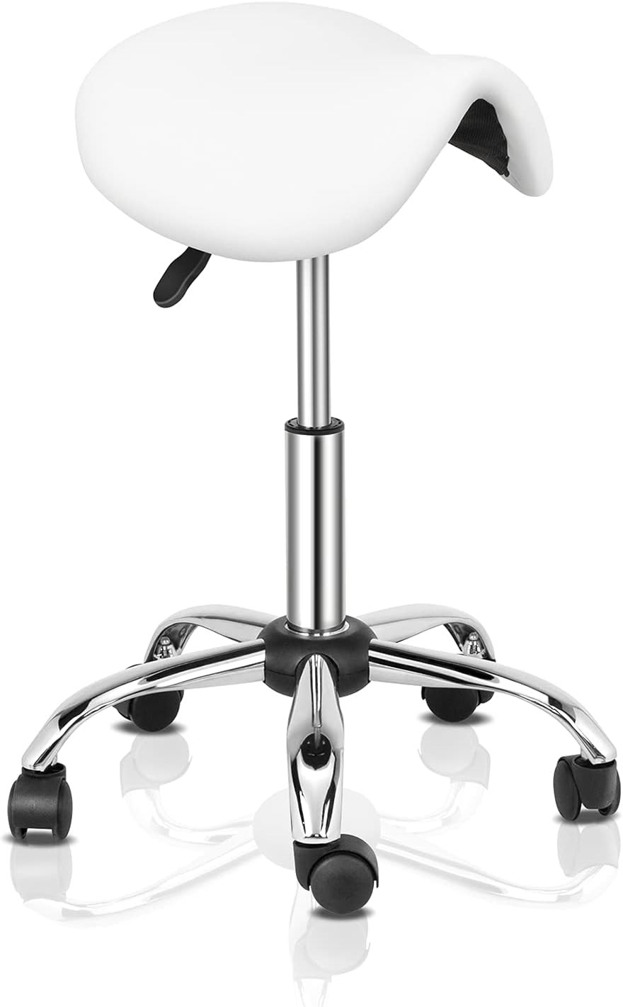 Saddle Stool Rolling Chair Stylist Cutting Stool Saddle Chair w/360°Swivel Wheel
