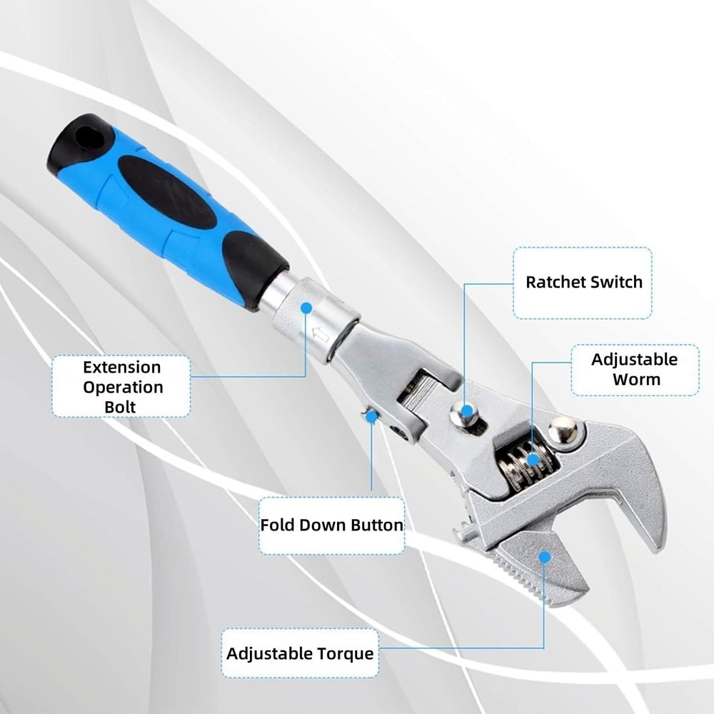 Flexhead Adjustable , 10" to 12" Ratcheting Crescent Wrenches with Retractable E