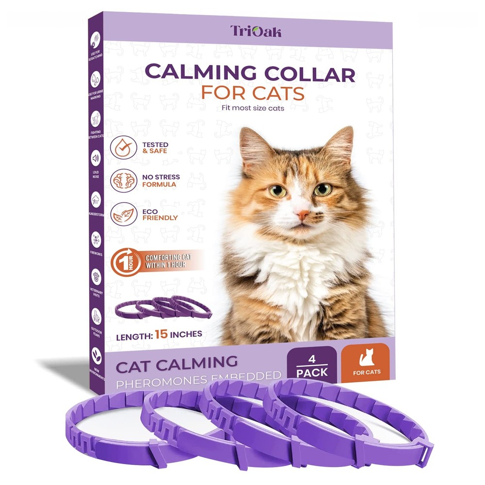 Calming Collar for Cats Pheromone Behavior Support Waterproof Adjustable 4-Pack