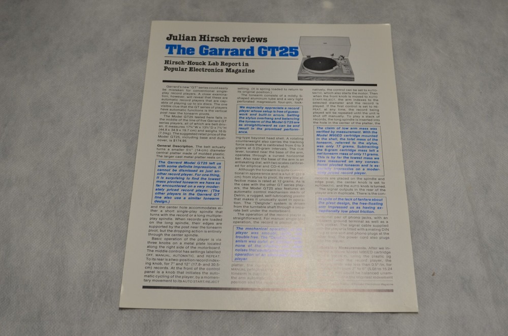 10 Data Sheets/Foldouts- Garrard &1 Foldout- Ferrograph. England. 1970s. Mint-