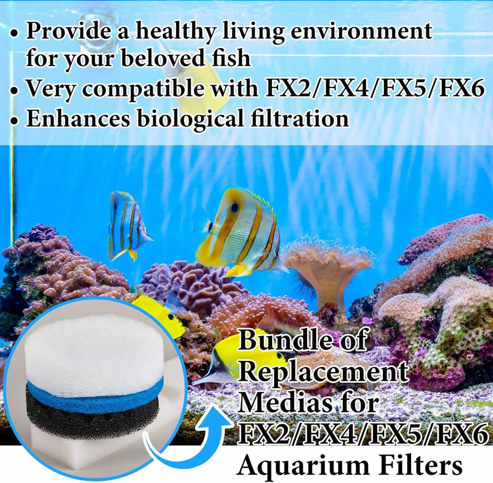 34 Pcs Filter Media Replacement Set Compatible with Fluval Fx2 Fx4 Fx5 Fx6, Incl