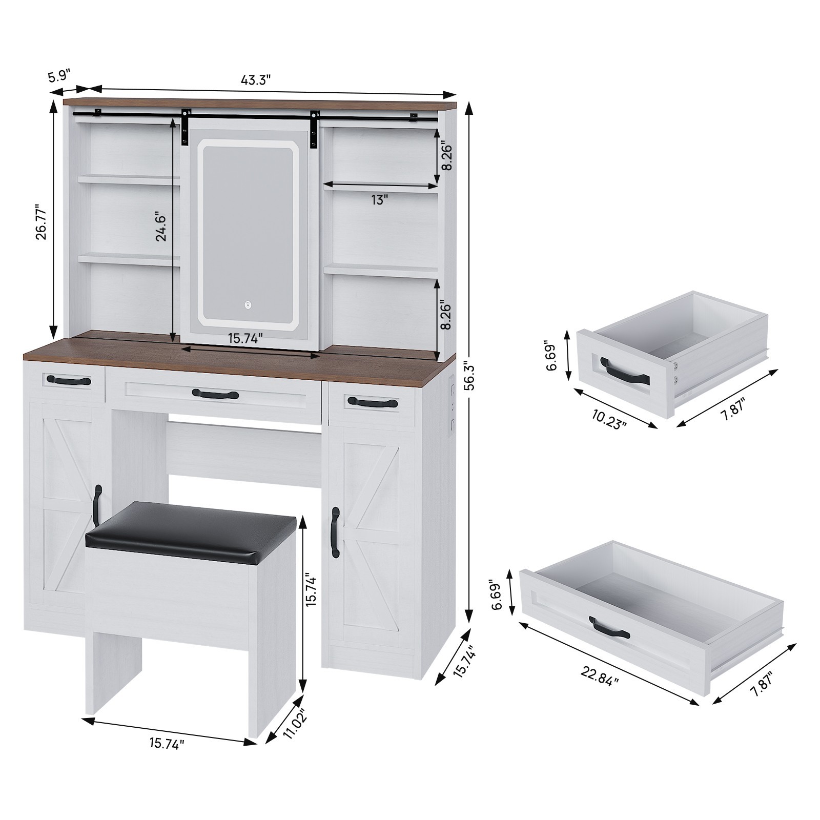 Vanity Desk with Mirror LED Lighted Makeup Vanity Table w/Stool Dressing Table