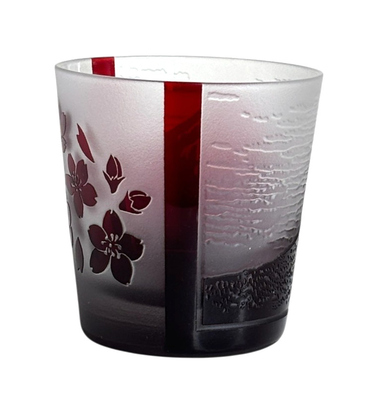 Edo Kiriko Taburo Cut Glass Sake Whiskey Glasses Mt. Fuji, Wave Mini Rock Glass