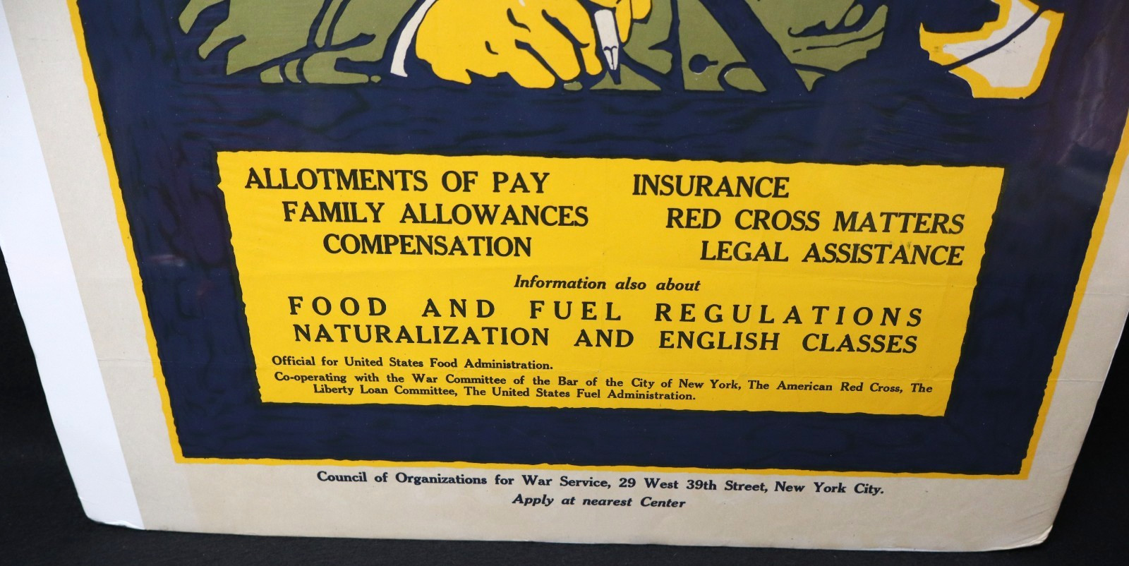 WWI US Homefront WAR INFORMATION No Charge Uncle Sam Poster 26 3/4 x 20 Inches