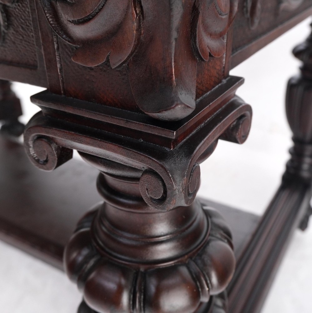 Jacobean Finely Carved Massive Solid Mahogany Partners Desk