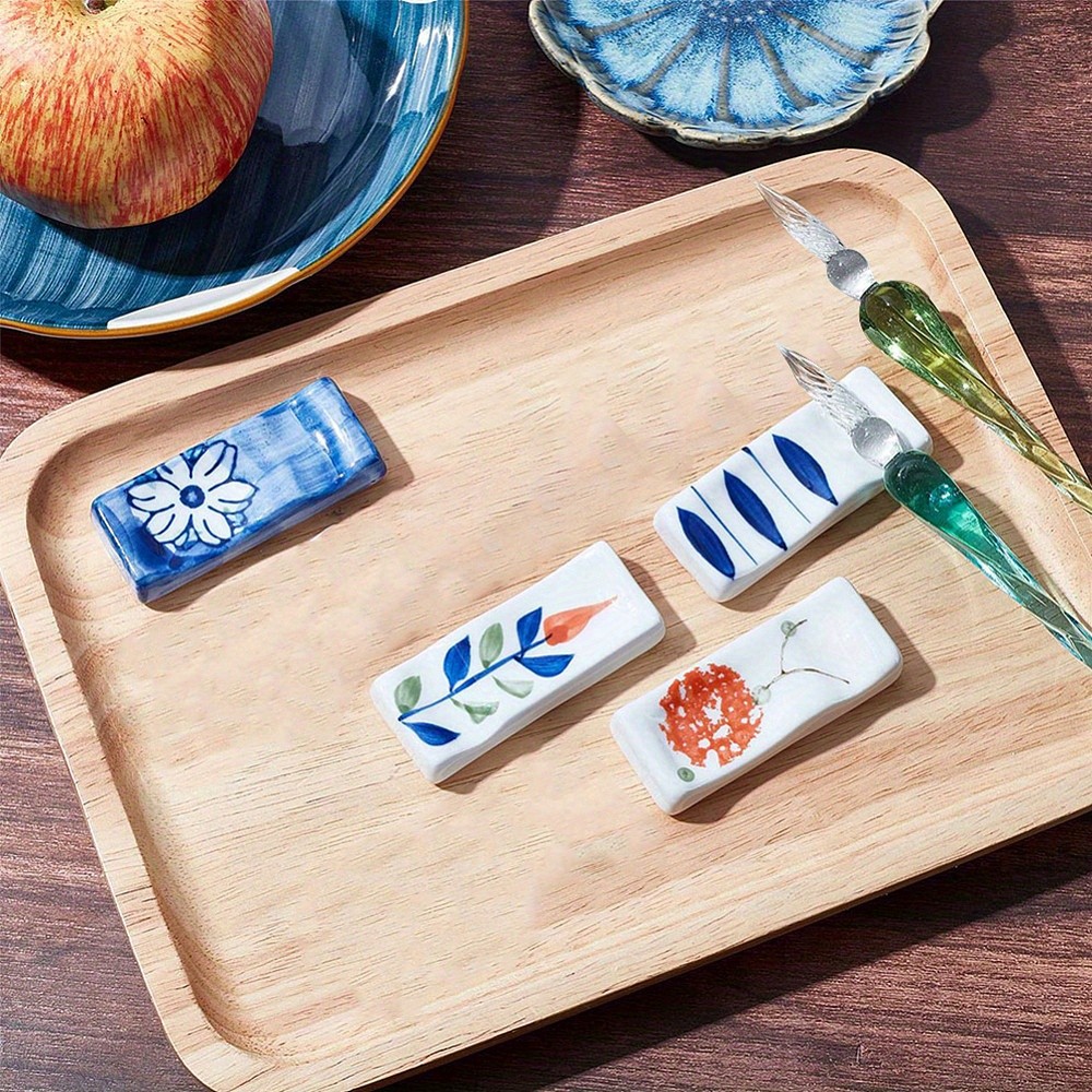 1set 4pcs 4 style Porcelain Chopsticks Stand Rectangle with Pattern Mixed