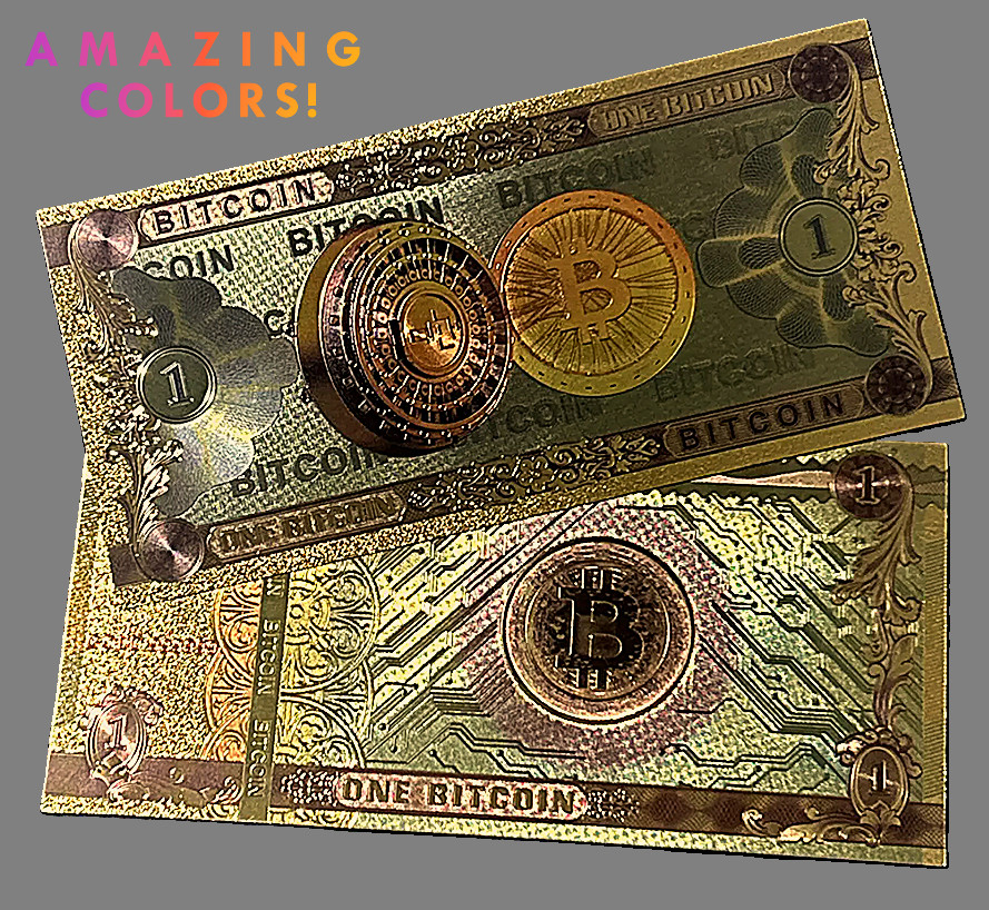One Commemorative 1 Bitcoin BTC Bank Note Crypto Banknote 24K Gold Foil Bit Coin