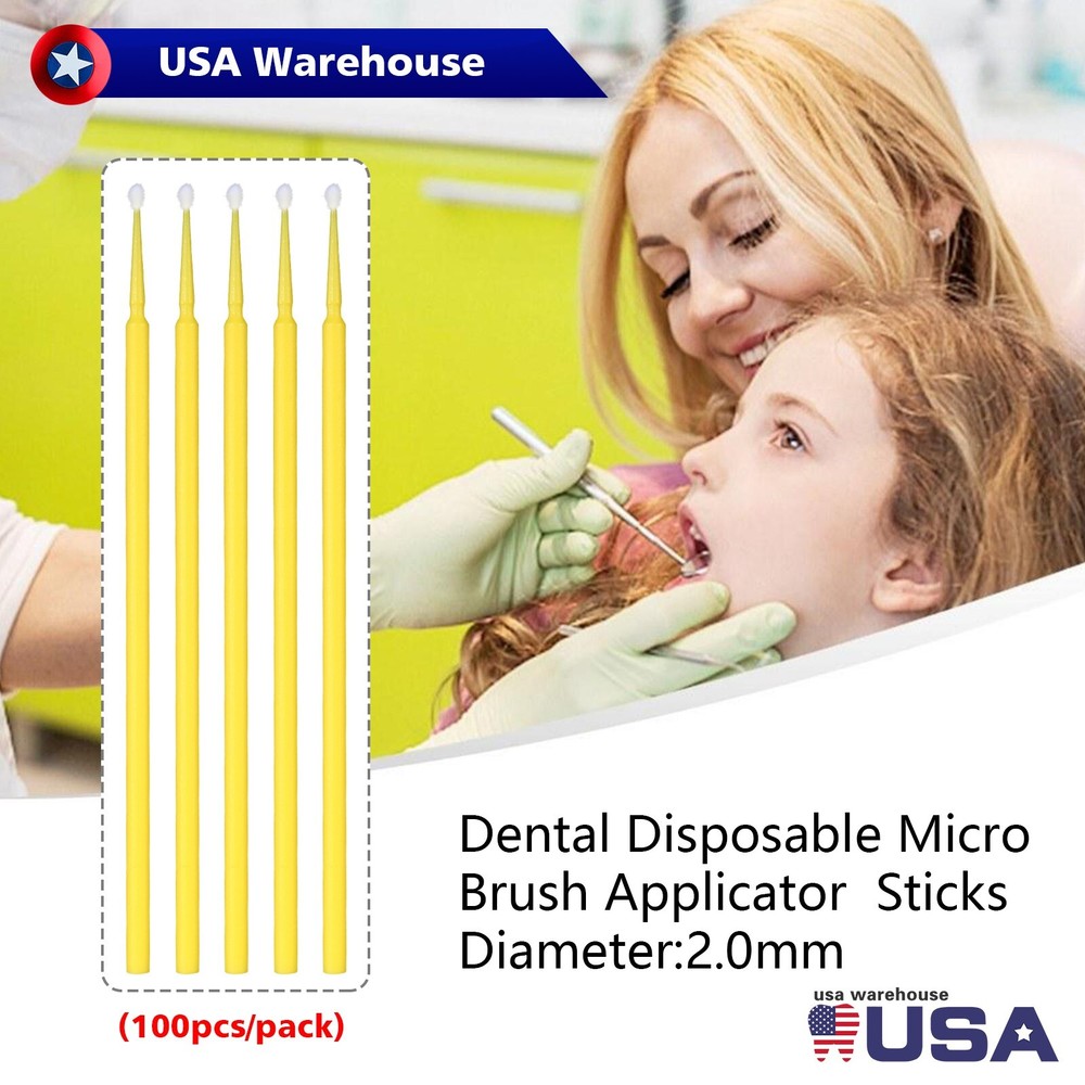 100 Pcs Dental Disposable Material Micro Brush Tooth Applicator 2.0mm