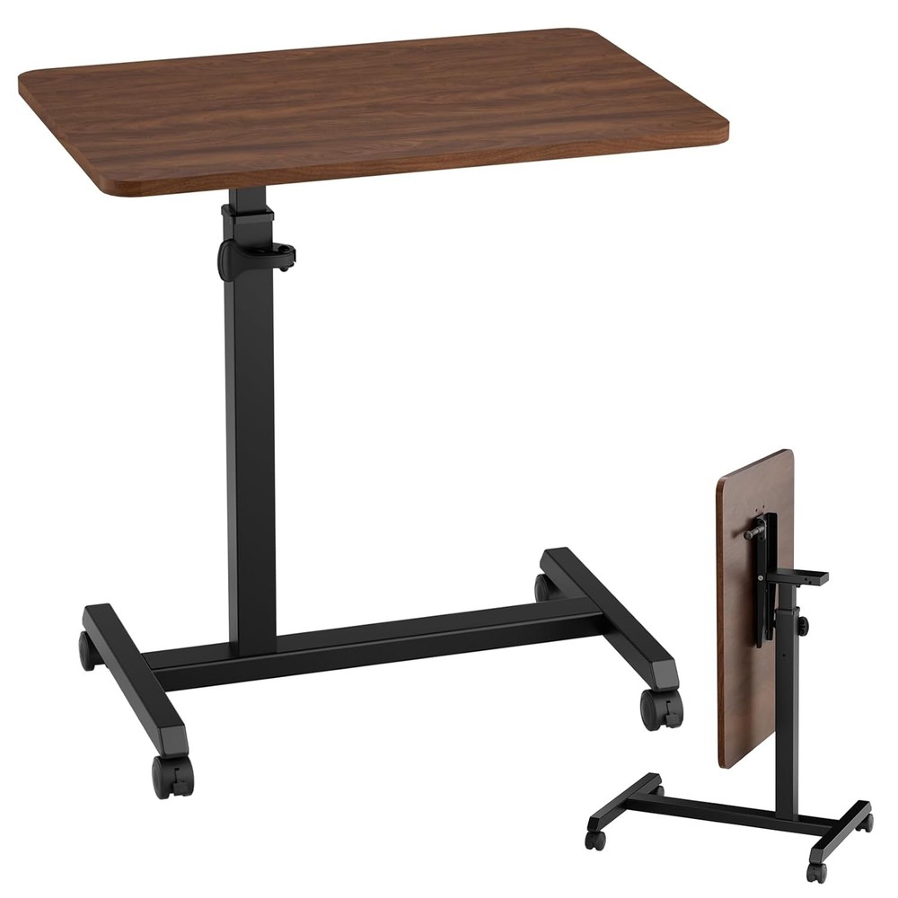 Adjustable Overbed Bedside Table W/ Lockable Wheels Foldable Mobile Rolling