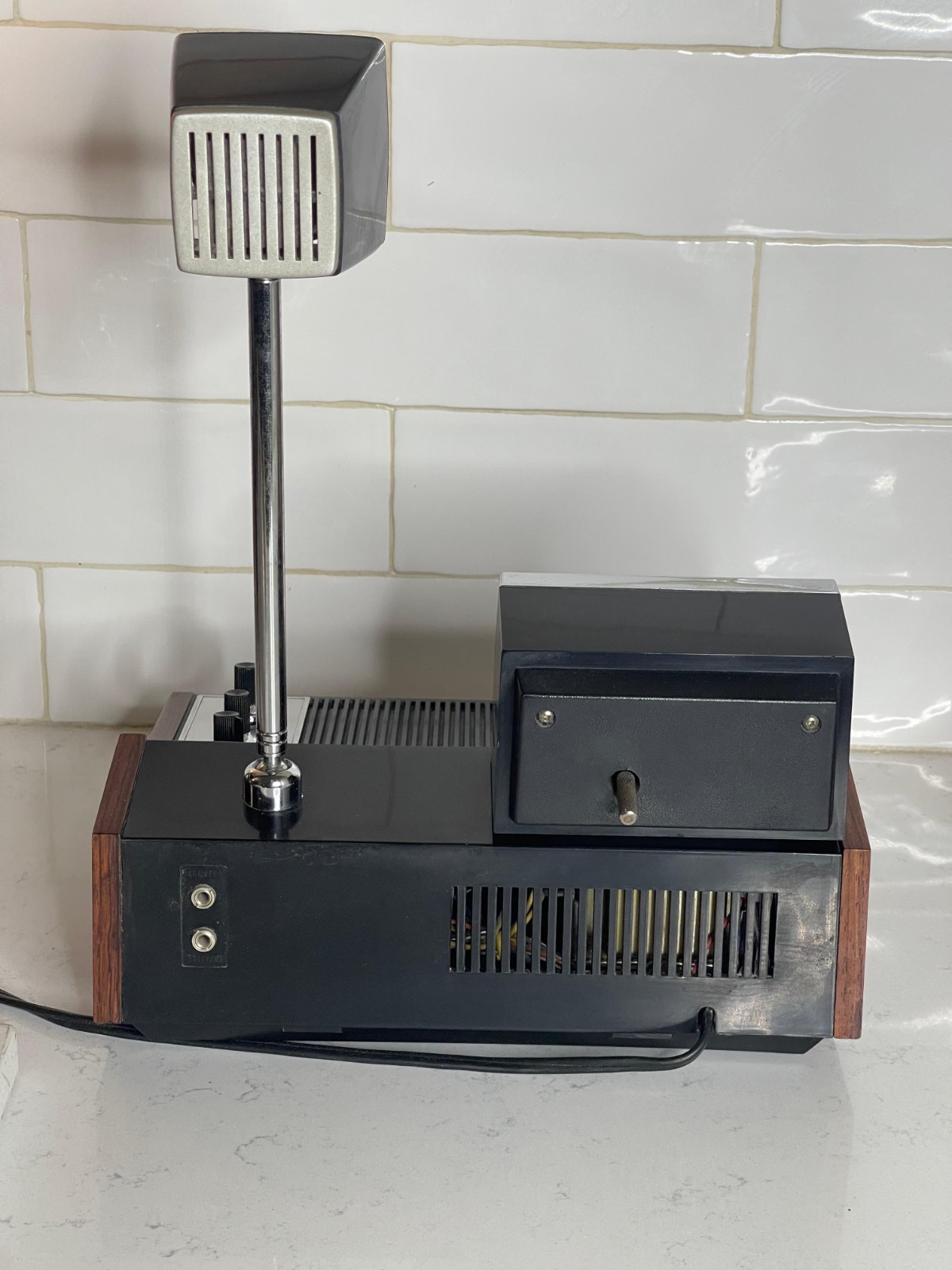 1960s Solid State YORK Rosewood MCM Clock Radio Desk Bedside Table Lamp.